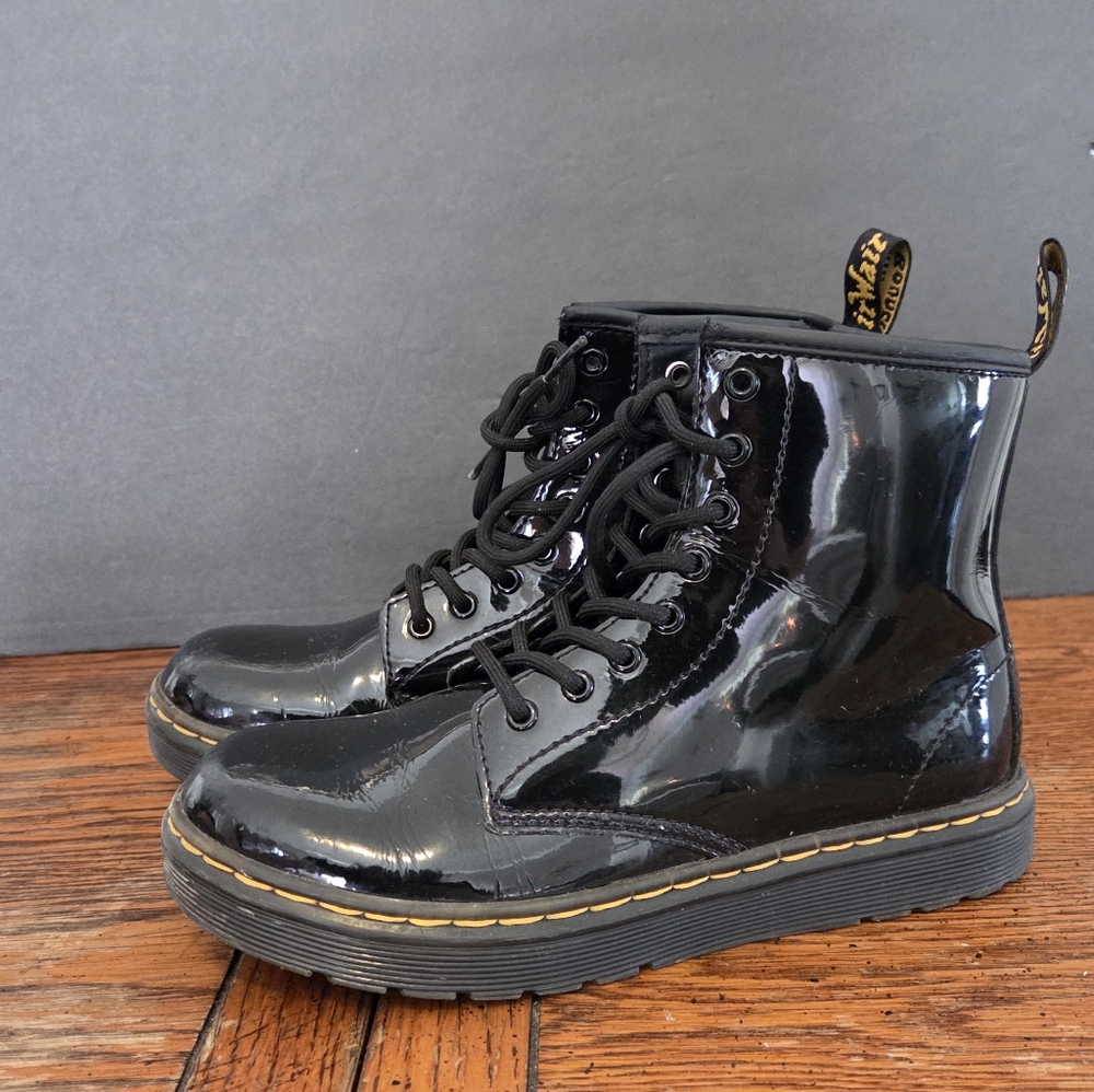 Dr. Martens Black Kids Shiny Boots Size 3 Big Kids Combat Boots